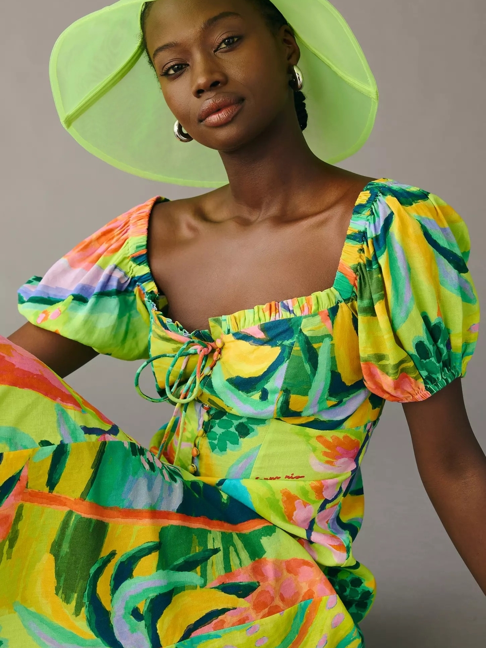 Farm Rio Printed Puff-Sleeve Dress